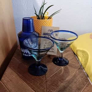 Blue Margarita Glass Set W/ Shaker
